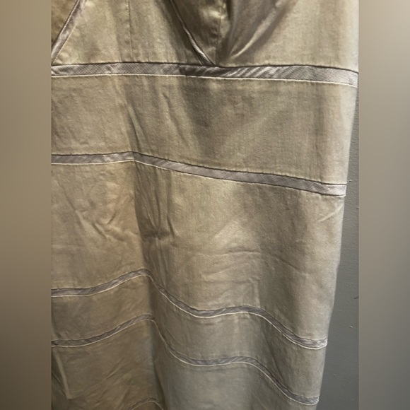 Adrianna Papell Beige Midi Dress with Subtle Stripes business casual cap sleeve - Picture 11 of 15